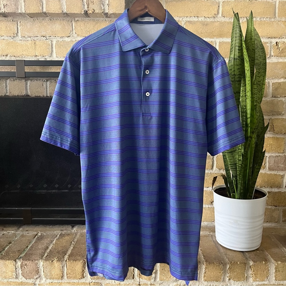 Oliver Ridley Mens Medium Performance Polo Purple Blue Striped
